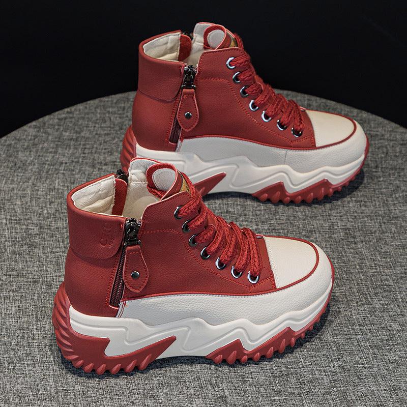 Women's Height Increasing Insole 7CM Leather Platform Shoes - Amazitshop