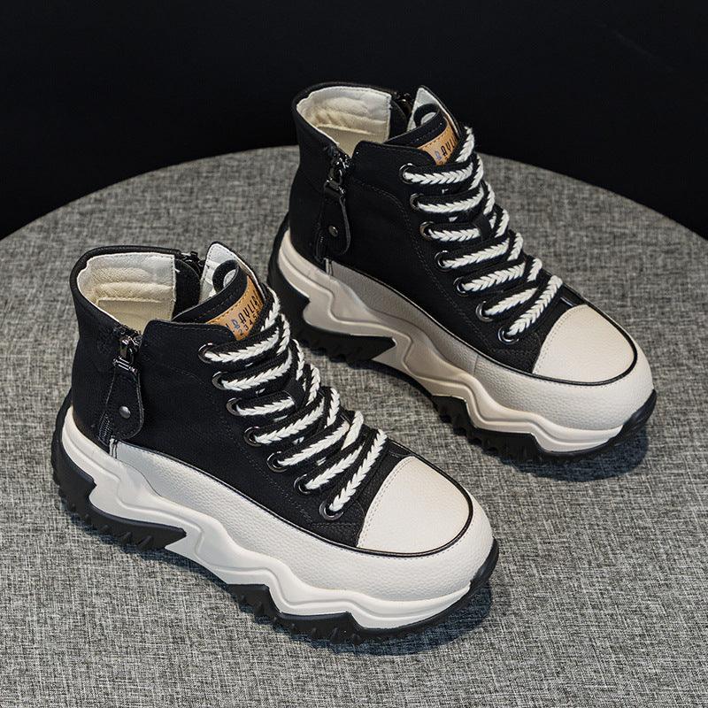 Women's Height Increasing Insole 7CM Leather Platform Shoes - Amazitshop