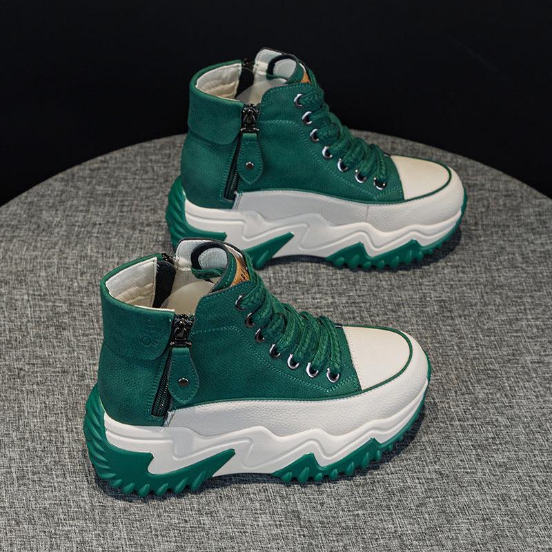 Women's Height Increasing Insole 7CM Leather Platform Shoes - Amazitshop