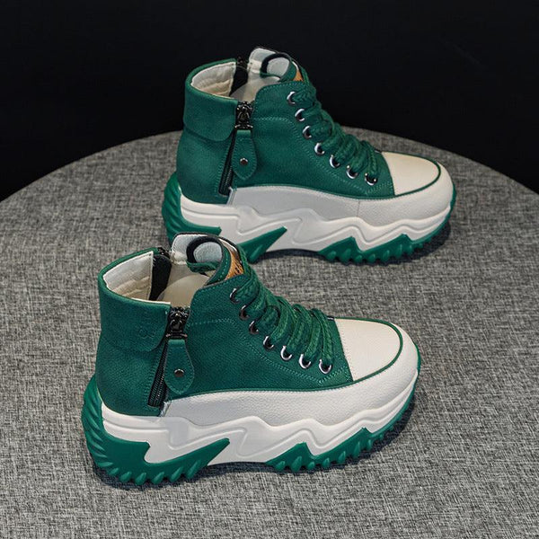 Women's Height Increasing Insole 7CM Leather Platform Shoes - Amazitshop