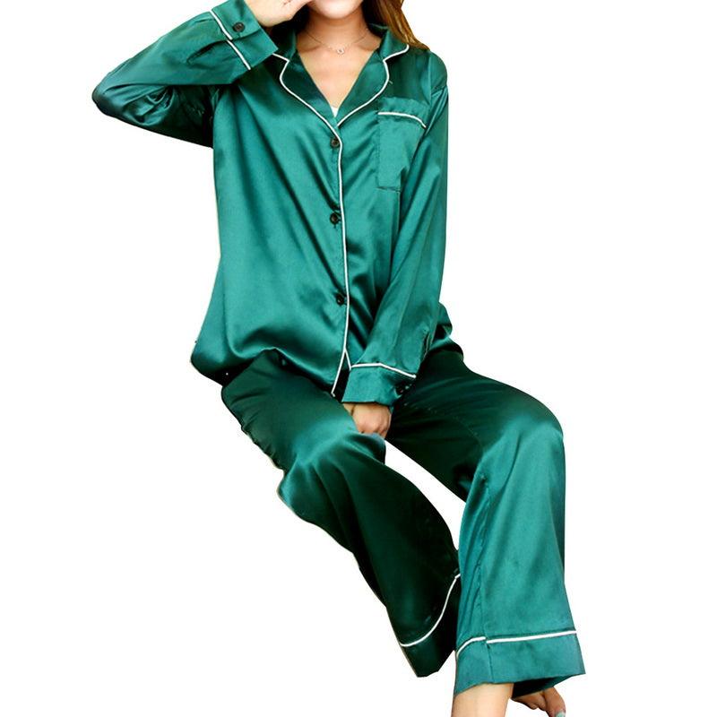 Women's Ice Silk Long Sleeve Home Pajama Set - Amazitshop