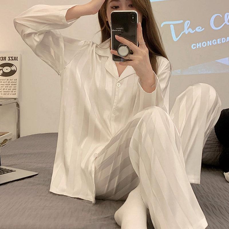 Women's Ice Silk Long Sleeve Home Pajama Set - Amazitshop