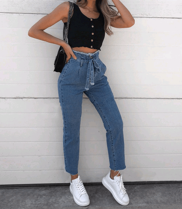 Women's Jeans Flowerbed High Waist Belted Jeans Women - Amazitshop