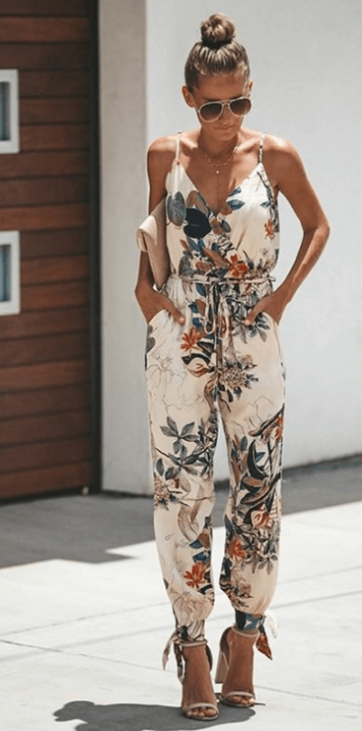 Women's Jumpsuit Flowers Print Spaghetti Strap Romper - Amazitshop