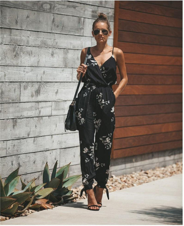 Women's Jumpsuit Flowers Print Spaghetti Strap Romper - Amazitshop