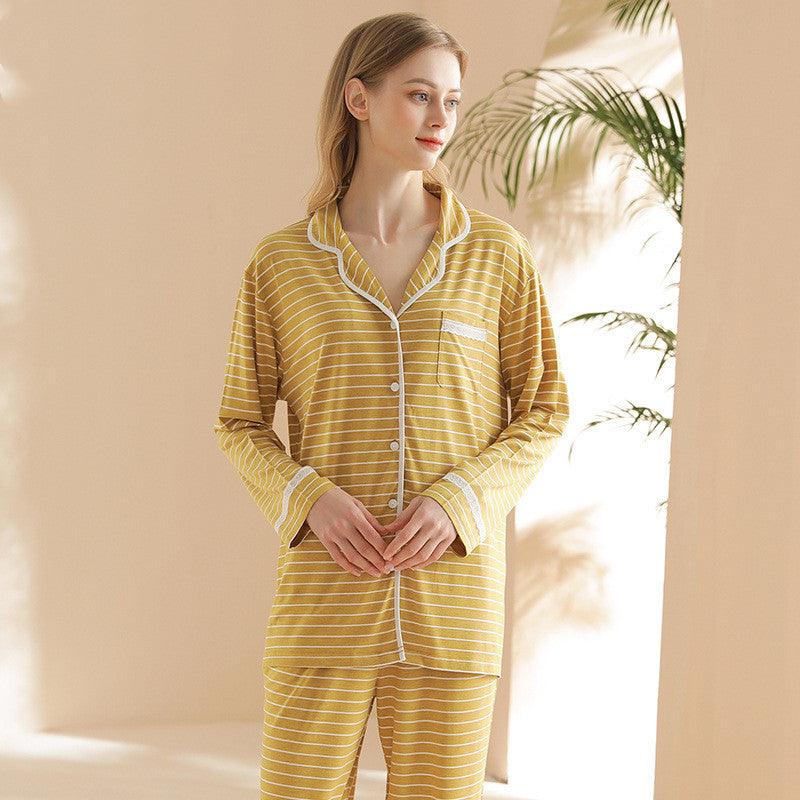 Women's Knit Casual Striped Modal Cardigan Can Be Worn Outside Long - sleeved Trousers Pajamas Home Wear - Amazitshop