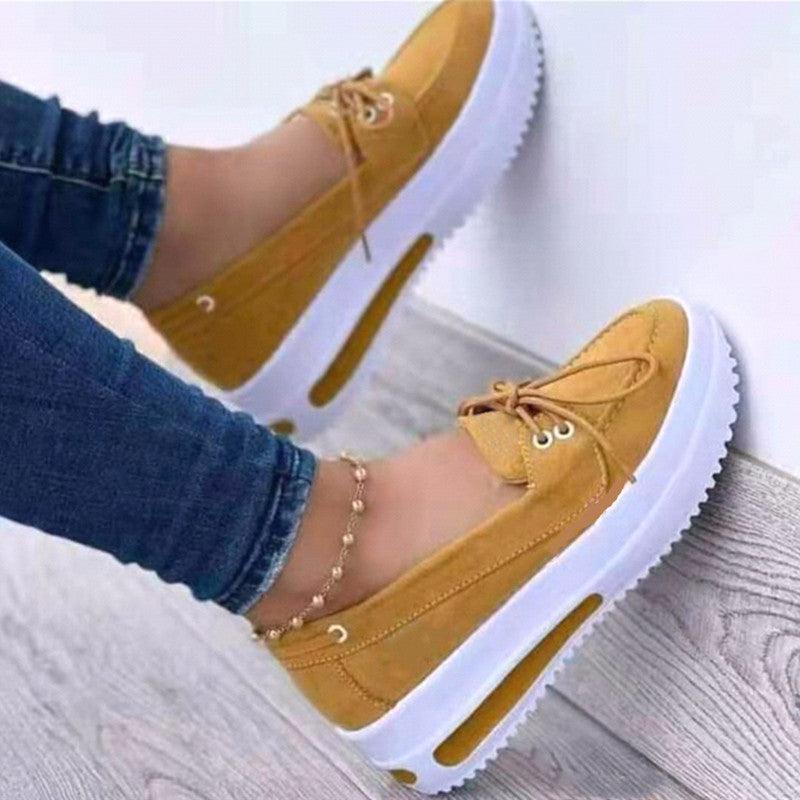 Women's Lace - up Flats Shoes Wedges Heel Casual Shoes - Amazitshop