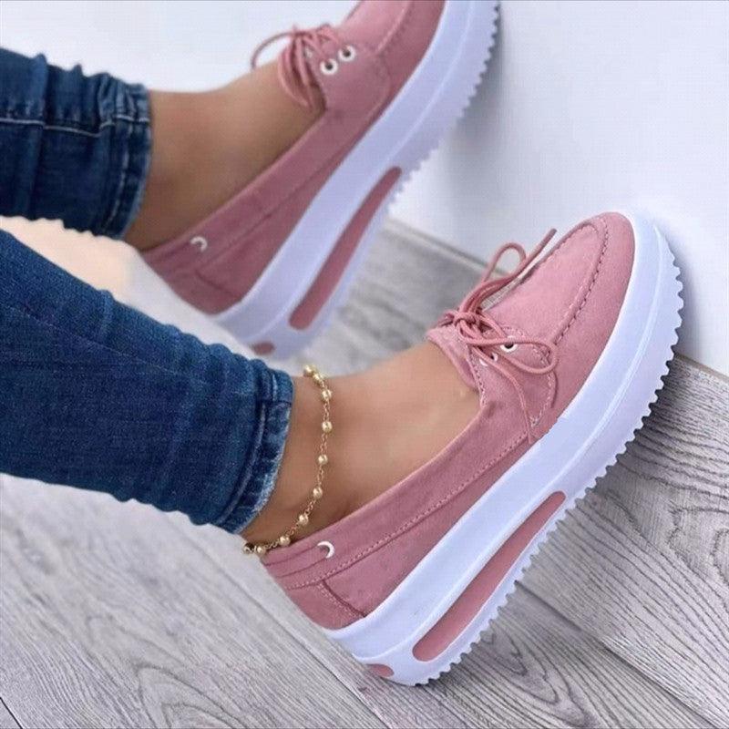 Women's Lace - up Flats Shoes Wedges Heel Casual Shoes - Amazitshop