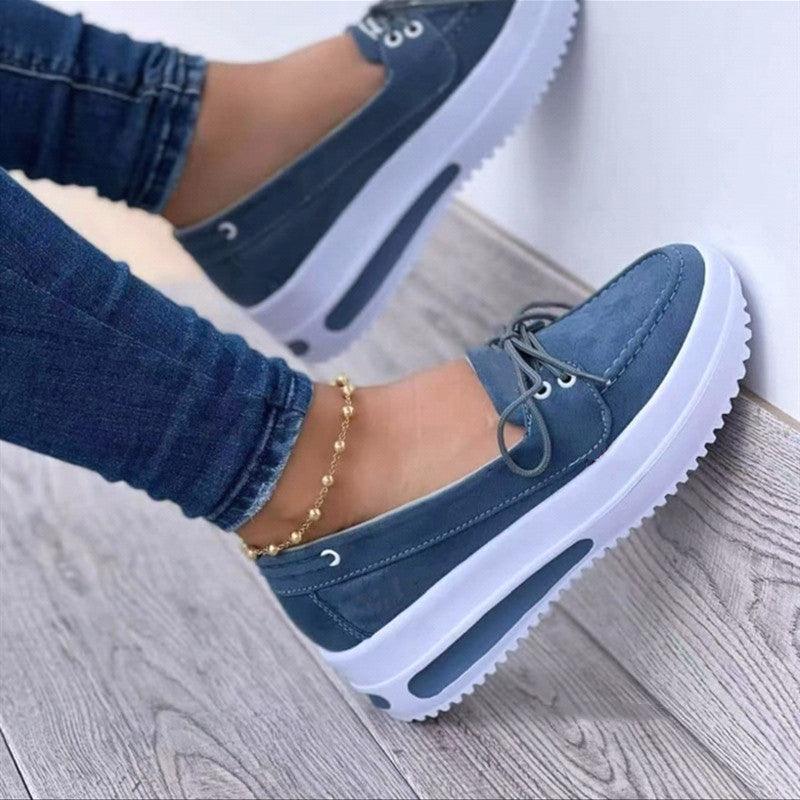 Women's Lace - up Flats Shoes Wedges Heel Casual Shoes - Amazitshop
