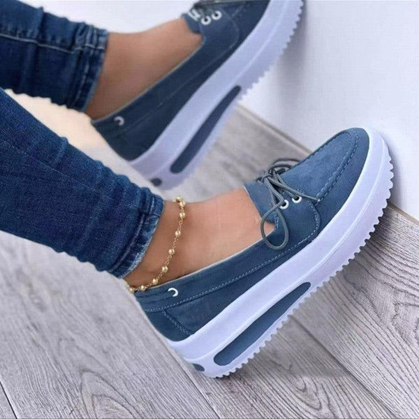 Women's Lace - up Flats Shoes Wedges Heel Casual Shoes - Amazitshop