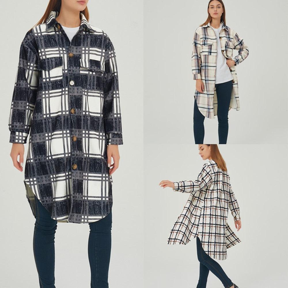 Women's Long Sleeve Plaid Print Shirt - Amazitshop