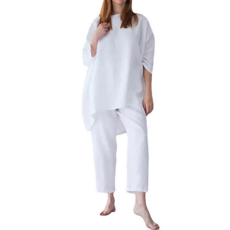 Women's Loose Fitting Fashion Casual Cotton And Linen Two Sets - Amazitshop