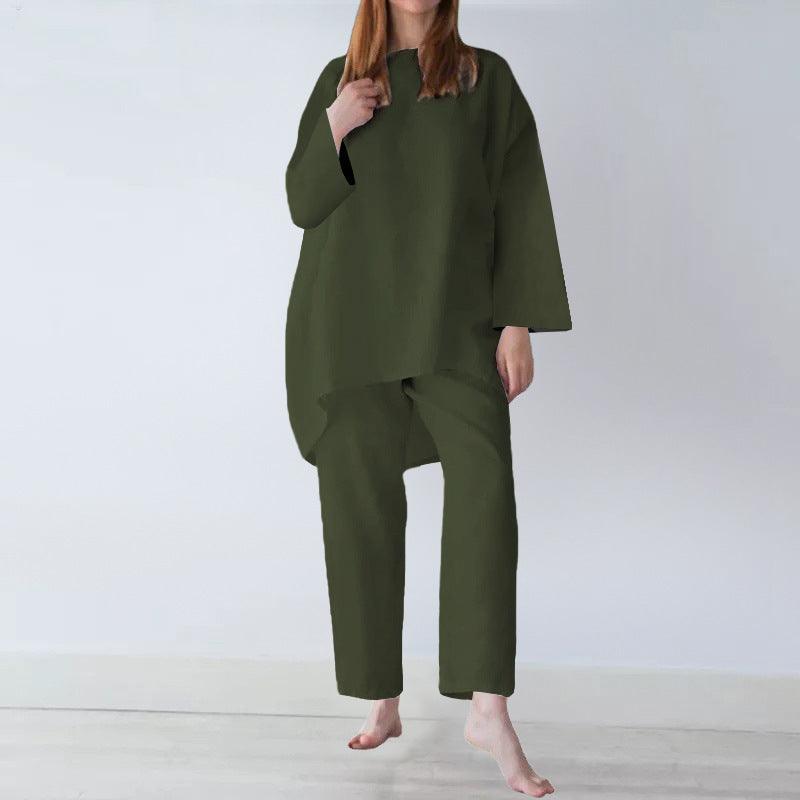 Women's Loose Fitting Fashion Casual Cotton And Linen Two Sets - Amazitshop