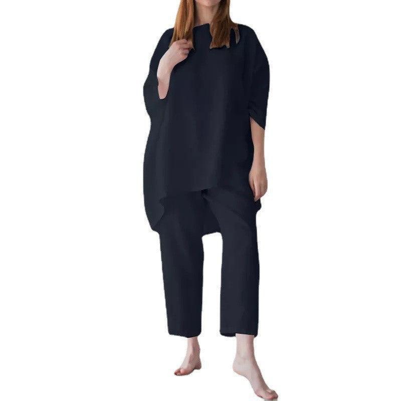Women's Loose Fitting Fashion Casual Cotton And Linen Two Sets - Amazitshop