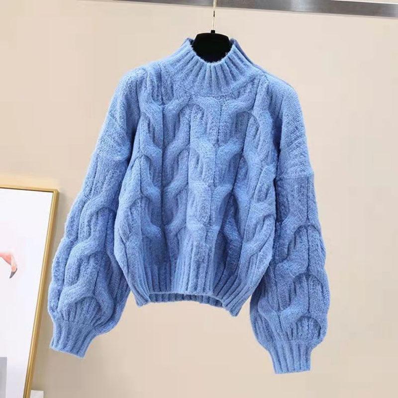 Women's Loose Round Neck Cable - knit Sweater - Amazitshop