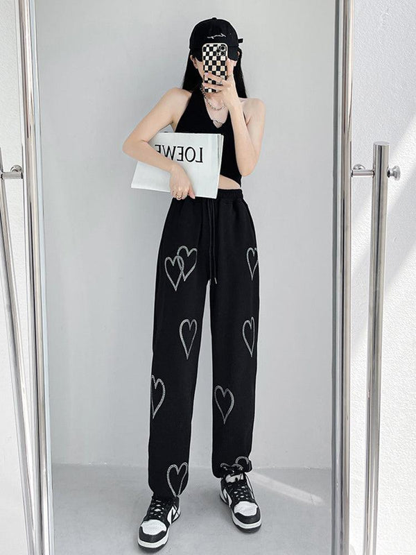 Women's Loose Summer Love High Waist Drawstring Sweatpants - Amazitshop