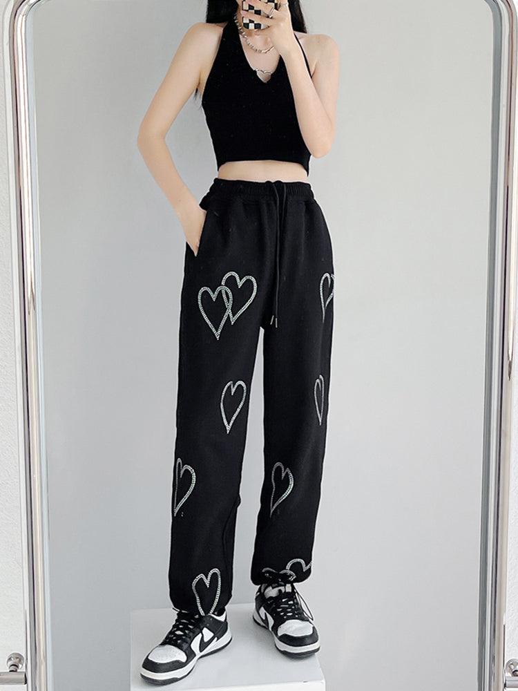 Women's Loose Summer Love High Waist Drawstring Sweatpants - Amazitshop