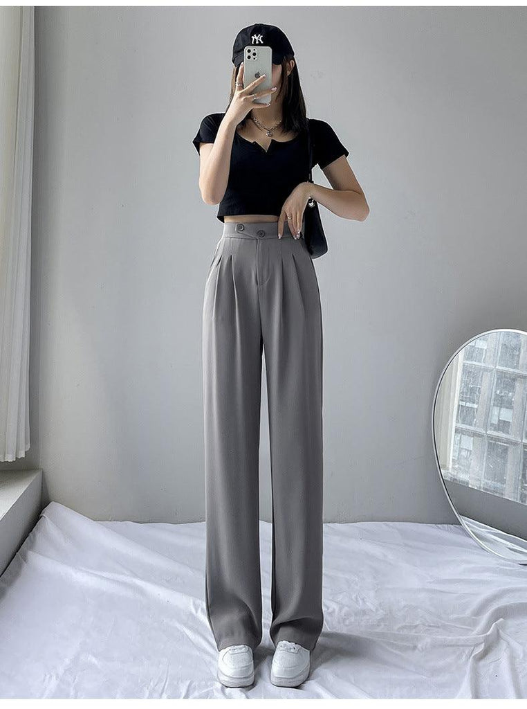 Women's New High Waist Loose Drape Suit Wide Leg Pants - Amazitshop