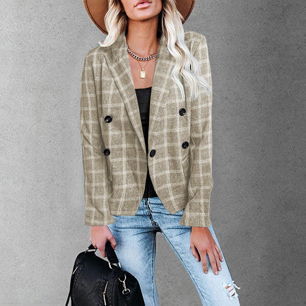 Women's New Plaid Print Button Casual Suit - Amazitshop