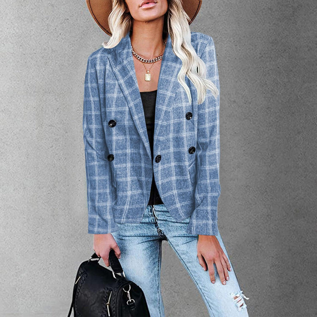 Women's New Plaid Print Button Casual Suit - Amazitshop