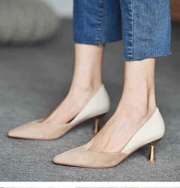 Women's Nude Autumn Pointed Toe Pumps - Amazitshop