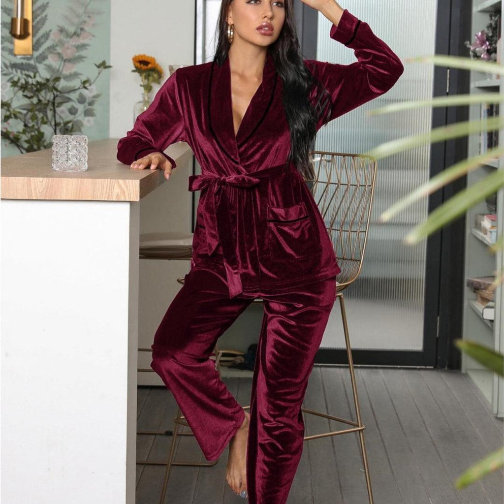 Women's Pajamas Fleece - lined Thickened Loungewear Suit - Amazitshop
