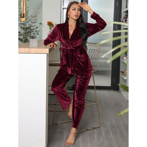 Women's Pajamas Fleece - lined Thickened Loungewear Suit - Amazitshop