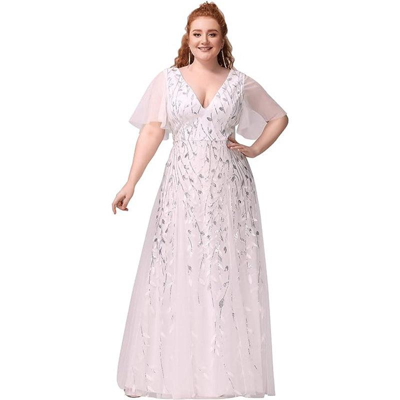 Women's Plus Size Bridesmaid Sequined Net Fishtail Dress - Amazitshop
