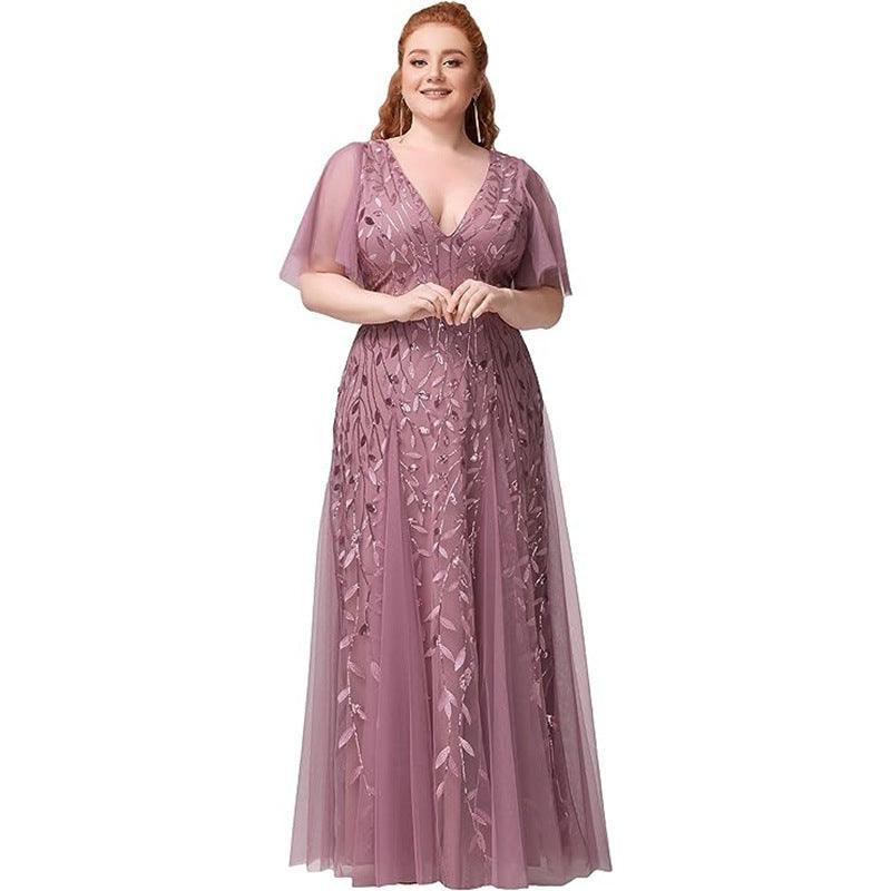Women's Plus Size Bridesmaid Sequined Net Fishtail Dress - Amazitshop