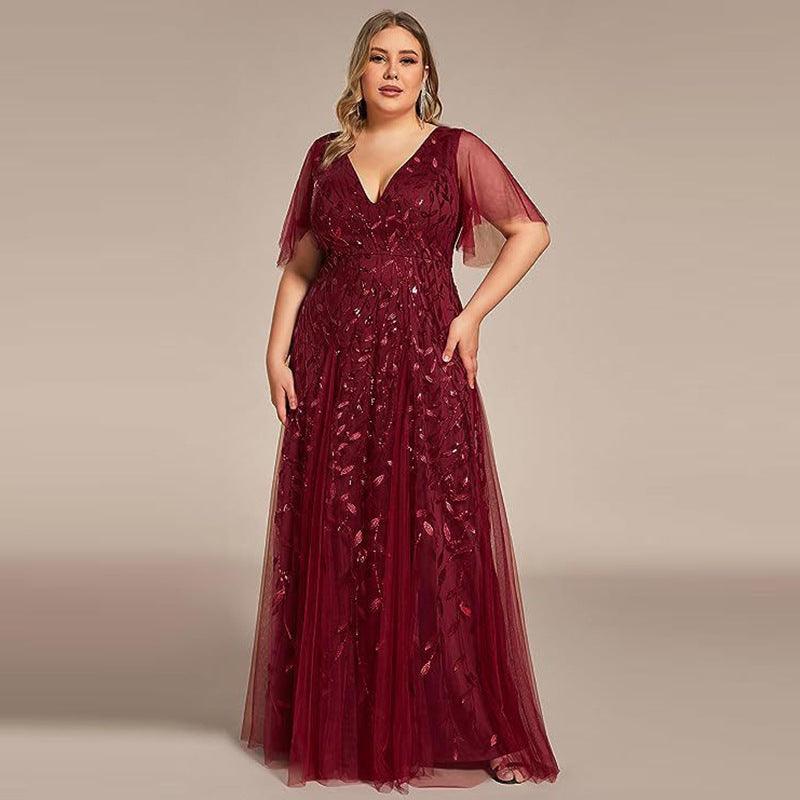 Women's Plus Size Bridesmaid Sequined Net Fishtail Dress - Amazitshop