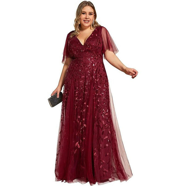 Women's Plus Size Bridesmaid Sequined Net Fishtail Dress - Amazitshop