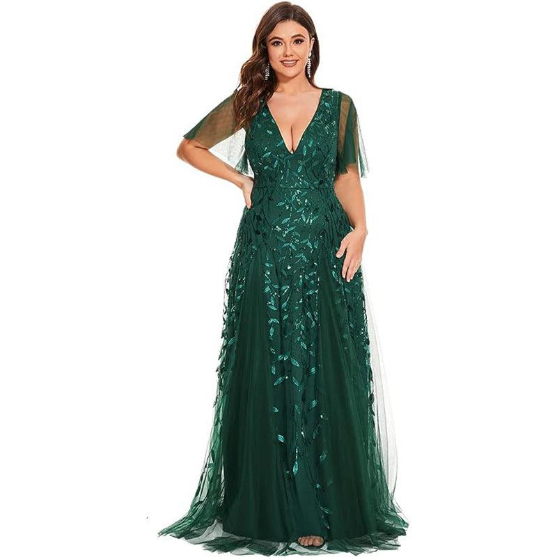 Women's Plus Size Bridesmaid Sequined Net Fishtail Dress - Amazitshop