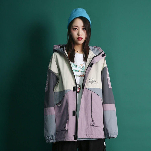 Women's Plus Size Hooded New Loose Colorblock Jacket - Amazitshop