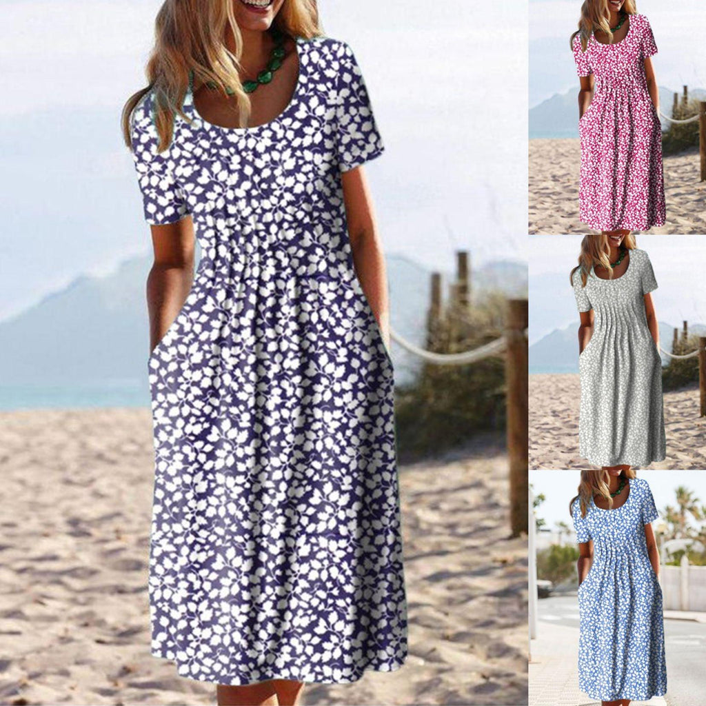 Women's Printed Dresses Waist Long - Amazitshop