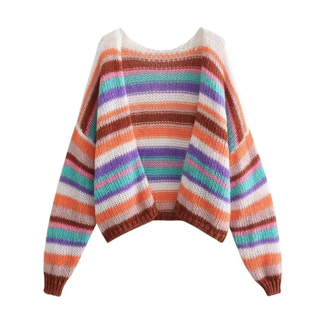 Women's Rainbow Color Lazy Sweater Cardigan Coat - Amazitshop