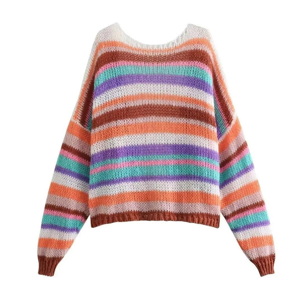 Women's Rainbow Color Lazy Sweater Cardigan Coat - Amazitshop
