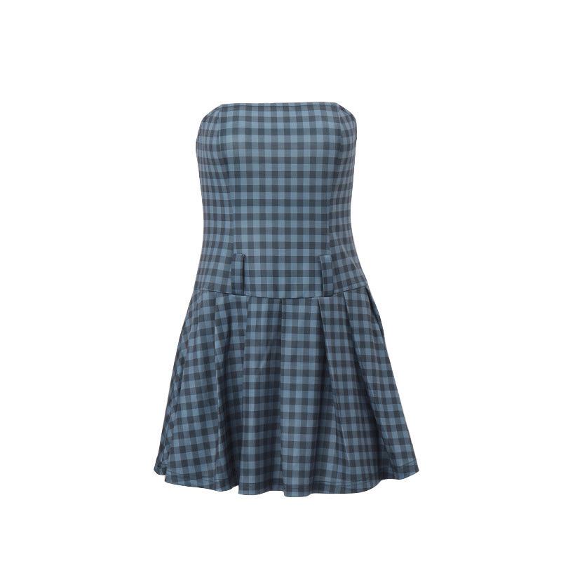 Women's Retro Houndstooth Tube Top Dress - Amazitshop
