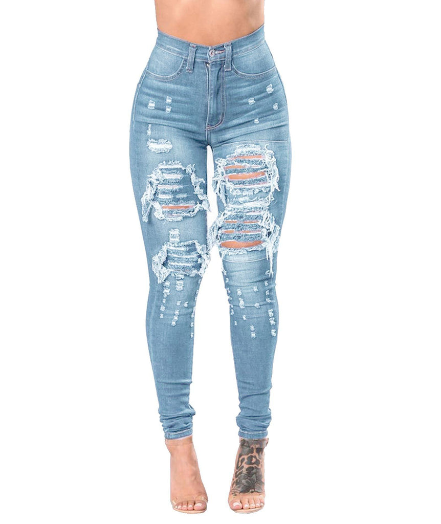 Women's Ripped Denim Washed Denim Pants - Amazitshop