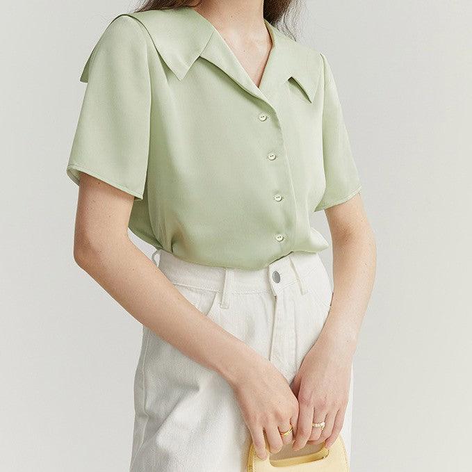 Women's Satin Chiffon Short - sleeved Shirt - Amazitshop