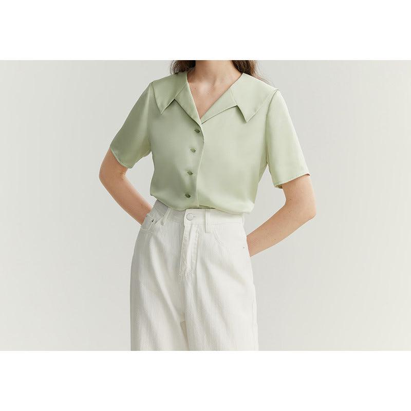 Women's Satin Chiffon Short - sleeved Shirt - Amazitshop