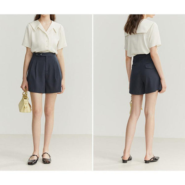 Women's Satin Chiffon Short - sleeved Shirt - Amazitshop