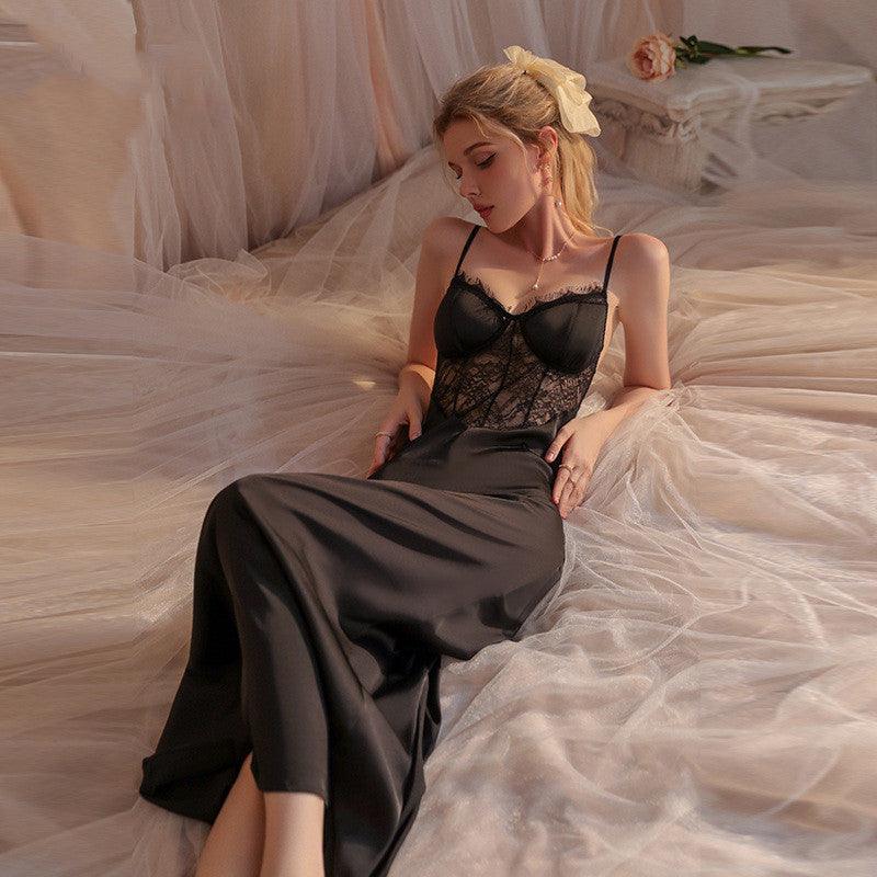 Women's Satin Stitching Lace Nightdress - Amazitshop