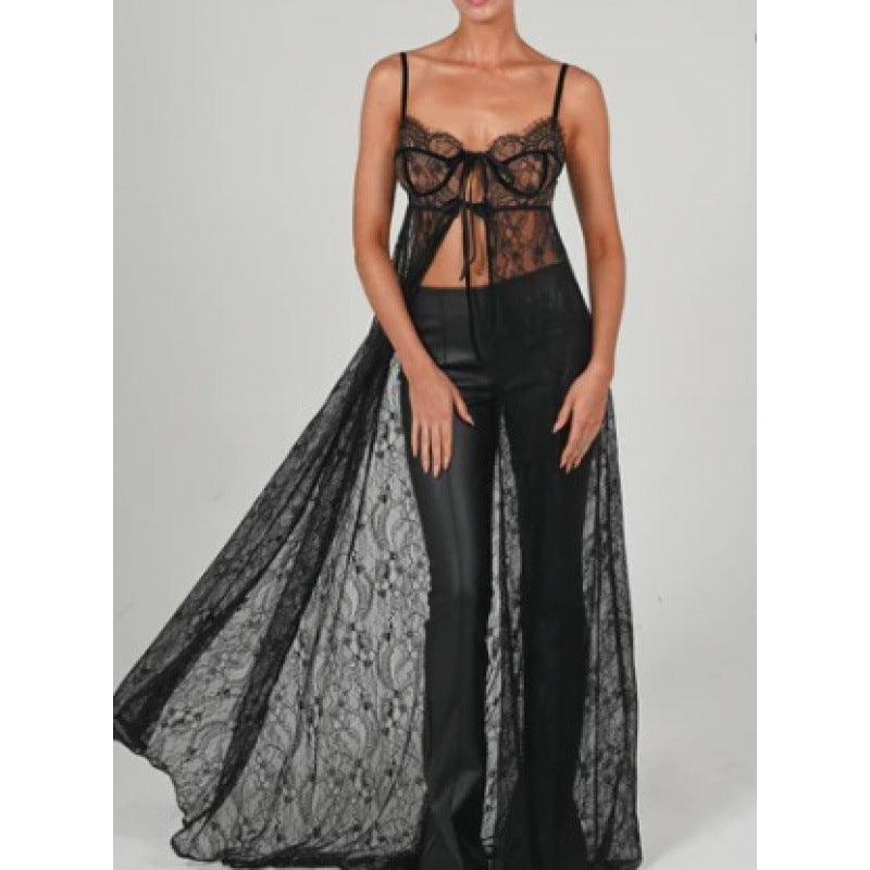 Women's See - through Lace Cutout Sling Nightdress - Amazitshop