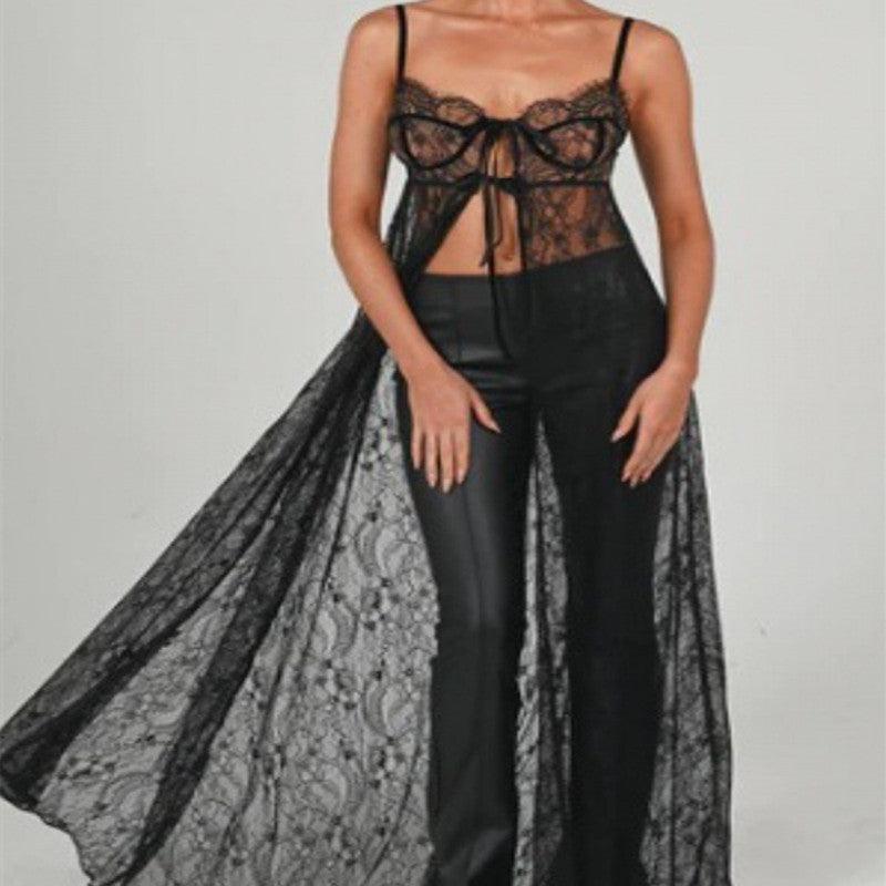 Women's See - through Lace Cutout Sling Nightdress - Amazitshop