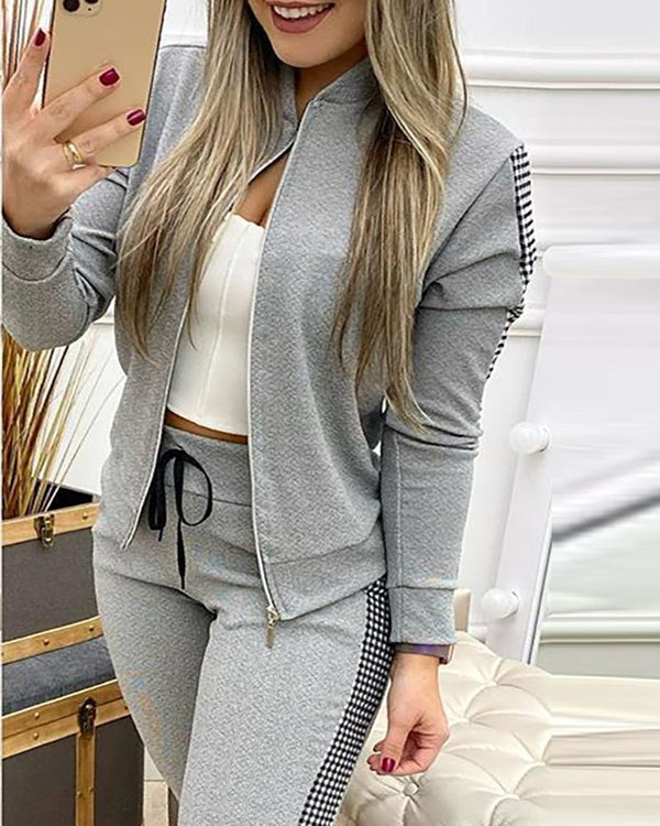Women's Set Tracksuit Long Sleeve Sportswear ZIp Sweatshirt Pants Suit Two Piece Set Outfits - Amazitshop