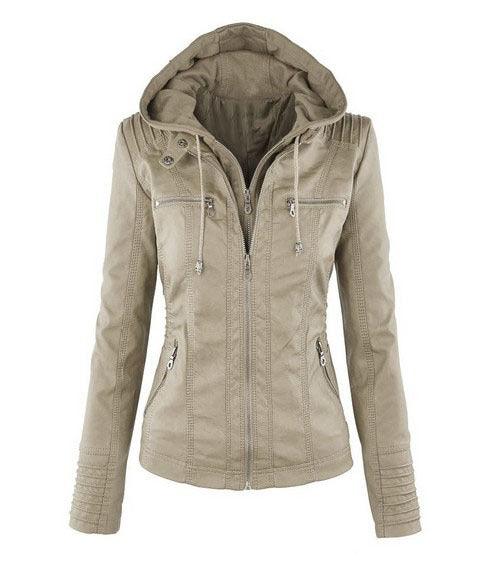Women's Short Leather Pu Leather Jacket - Amazitshop