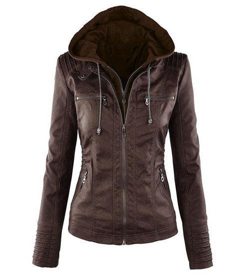 Women's Short Leather Pu Leather Jacket - Amazitshop
