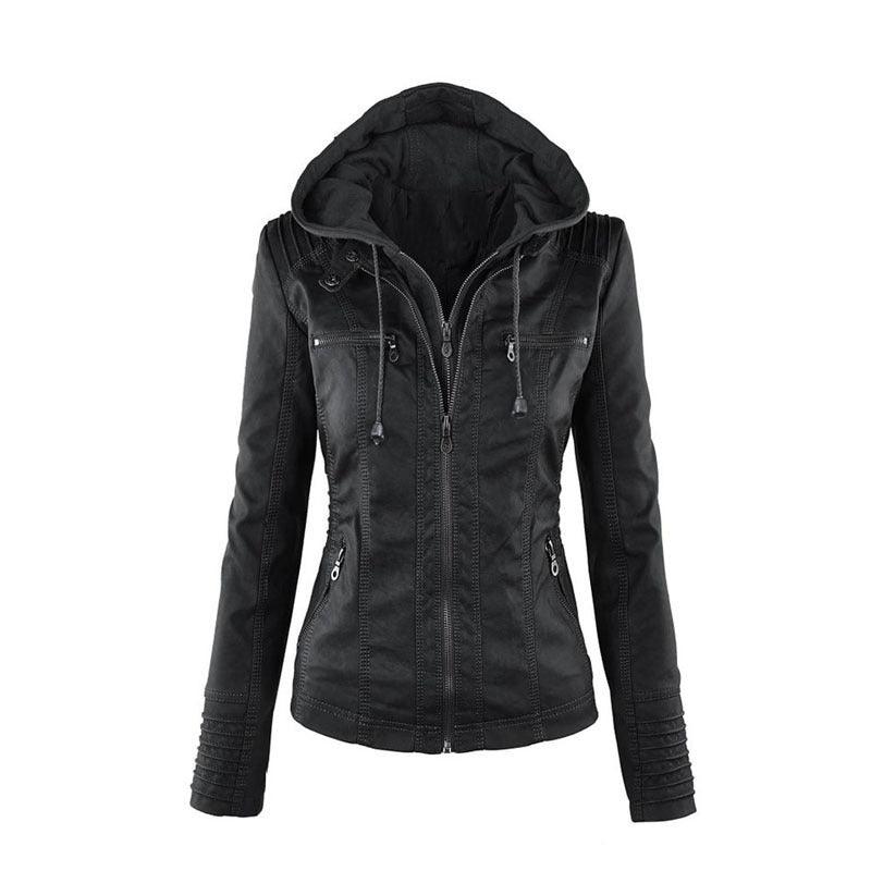 Women's Short Leather Pu Leather Jacket - Amazitshop