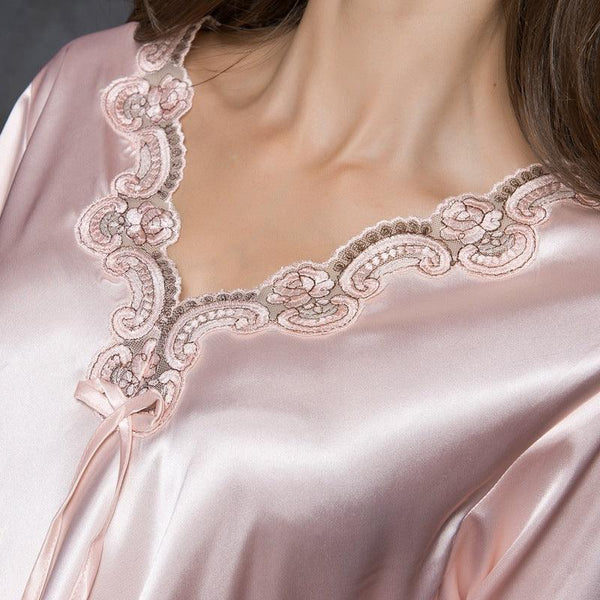 Women's Silk Solid Color Loungewear Robe Set - Amazitshop