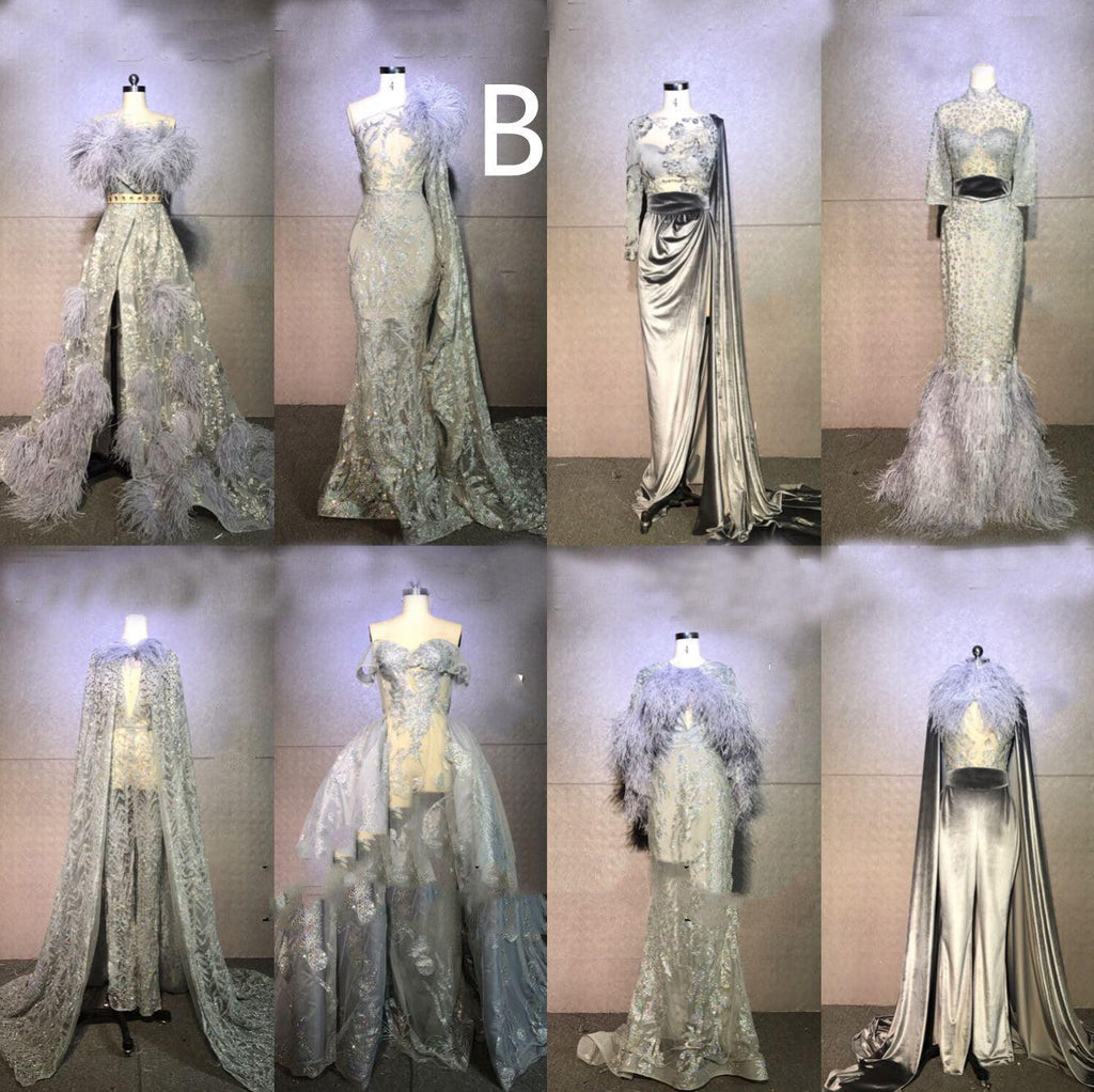 Women's Silver Grey Feather Stage Dresses - Amazitshop